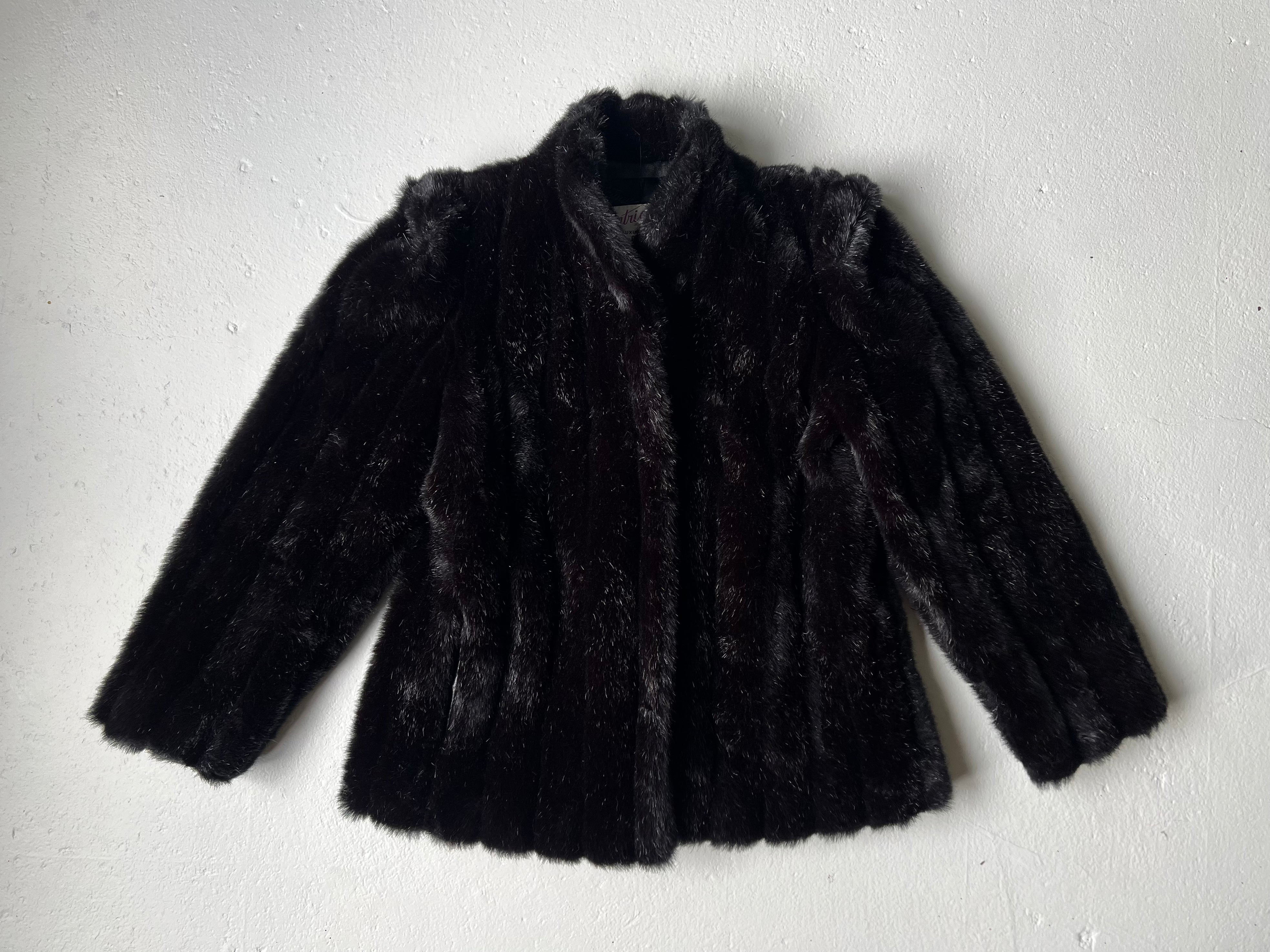 90’s Vintage Cejon Black Faux Fur hot Lambswool Glam Goth Waist Length Coat Jacket