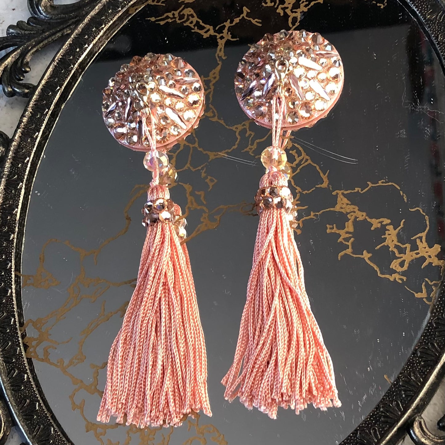 1.5" Round Acrylic Base Pasties - Light Golden Peach - Peach Removable Tassels