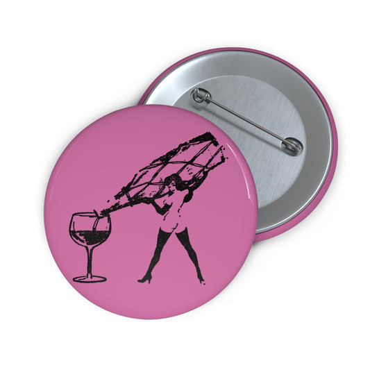 FEMLIN Pouring Champagne Bottle Pin Buttons - Pink