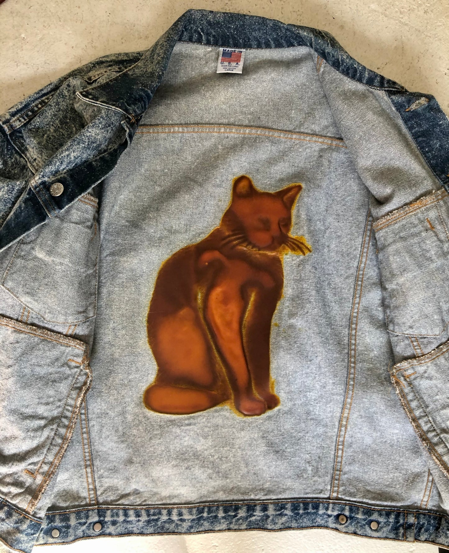 Kitty Cat Jean Jacket - Vintage 80s 90s Denim - Size Large