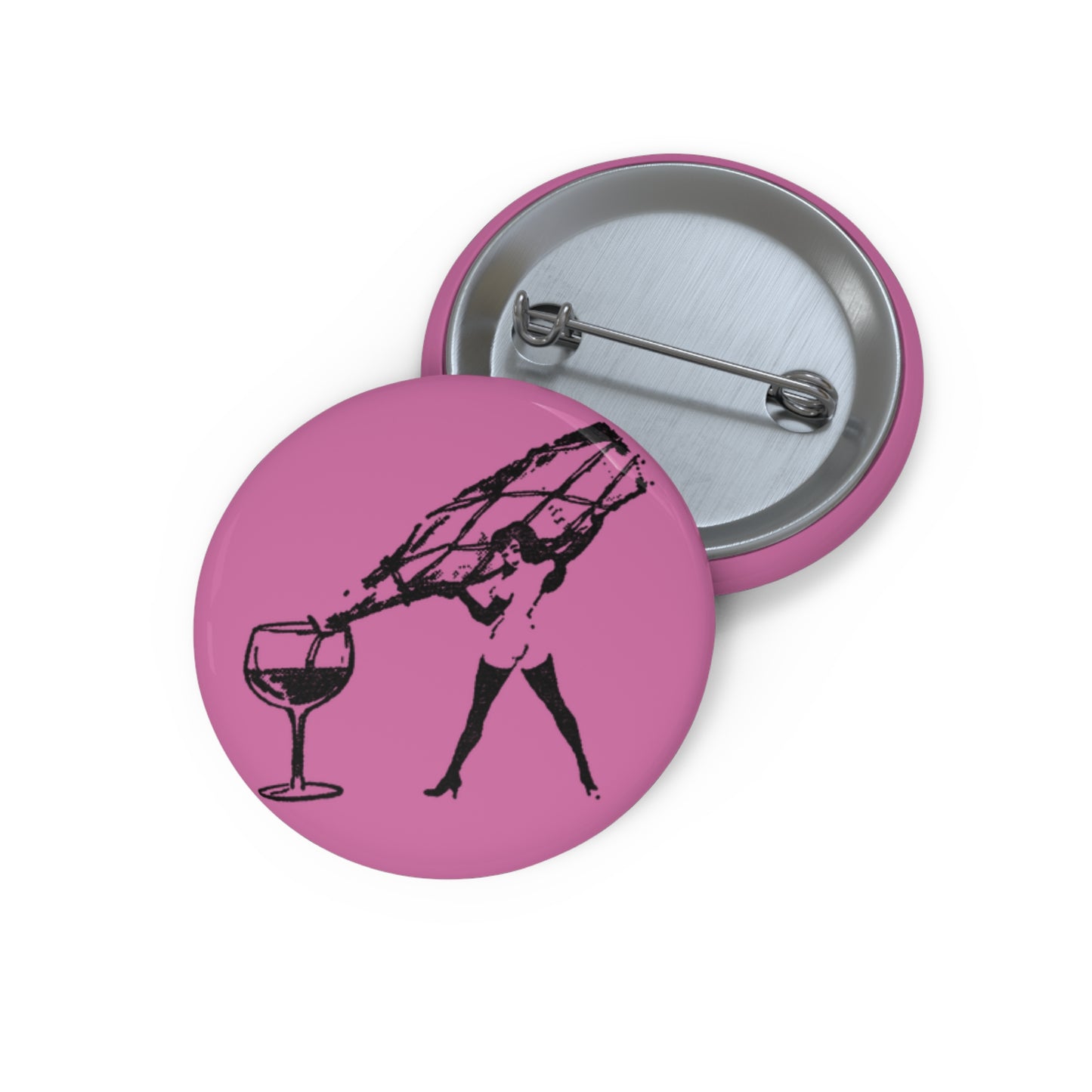 FEMLIN Pouring Champagne Bottle Pin Buttons - Pink