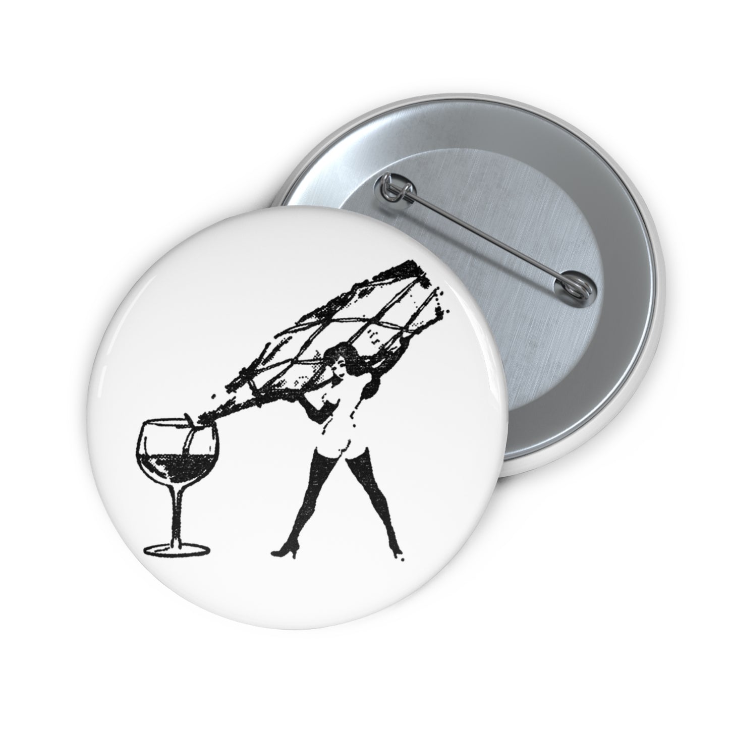 FEMLIN Pouring Champagne Bottle Pin Buttons - White