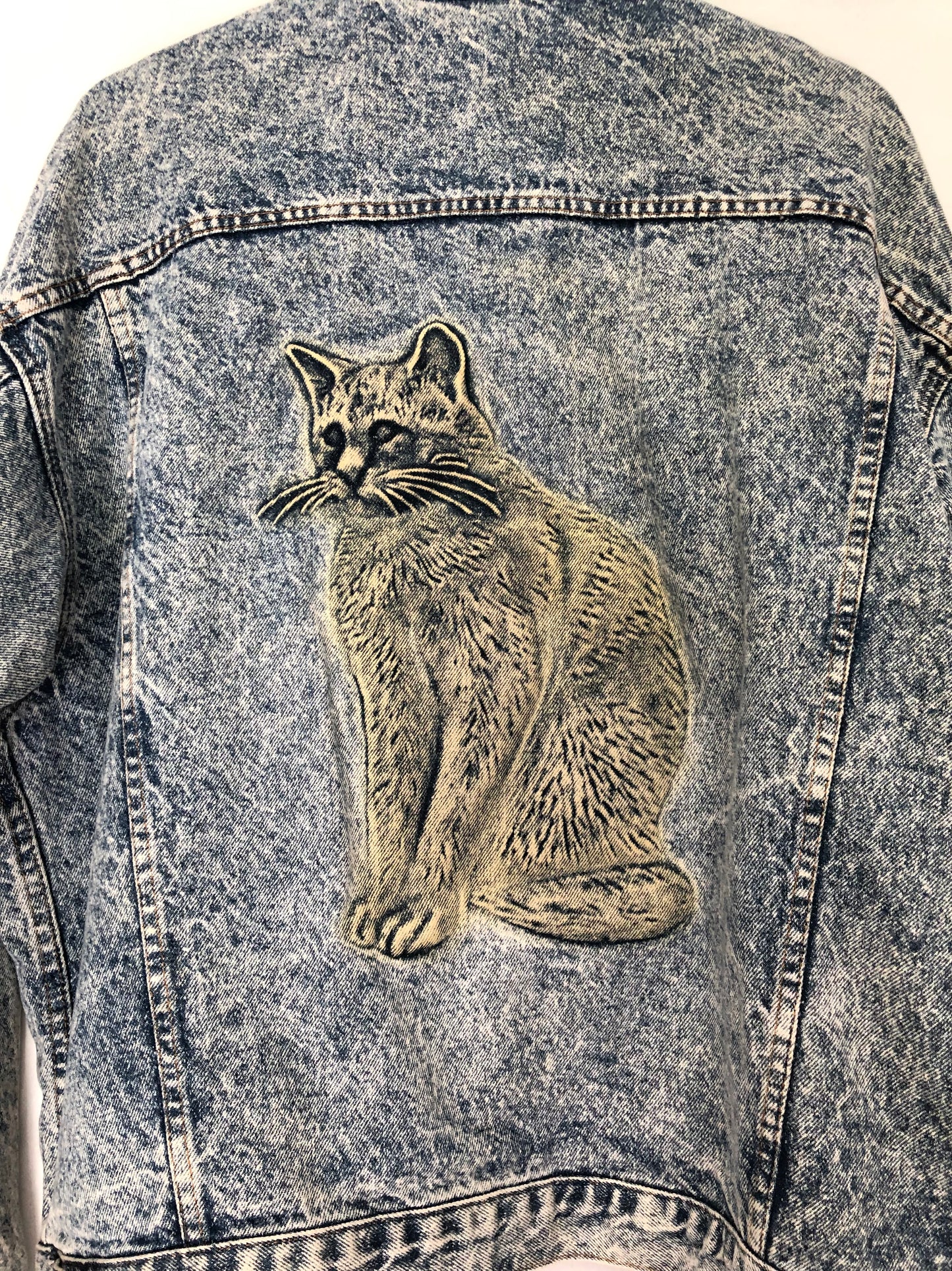 Kitty Cat Jean Jacket - Vintage 80s 90s Denim - Size Large