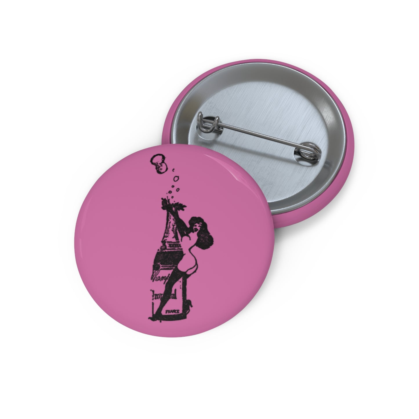 FEMLIN Popping Champagne Bottle Pin Buttons - Pink