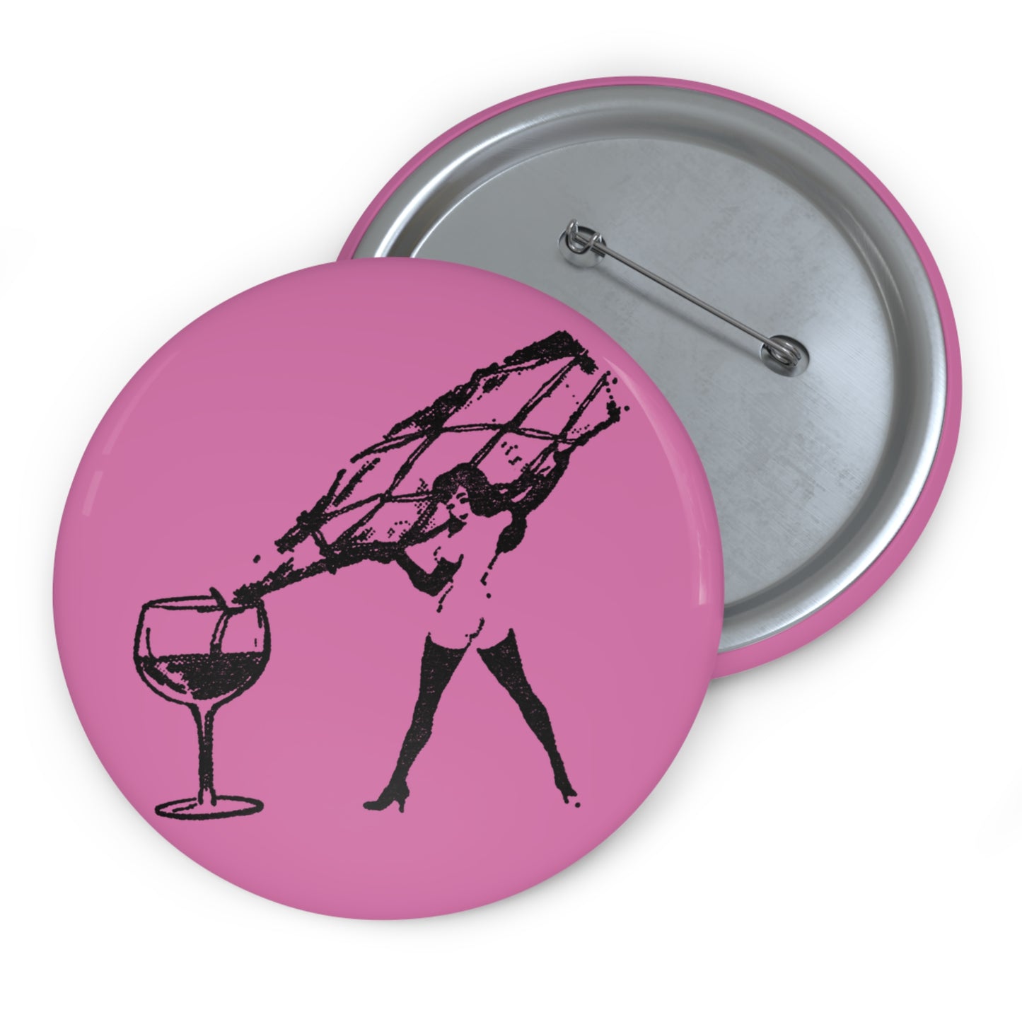 FEMLIN Pouring Champagne Bottle Pin Buttons - Pink