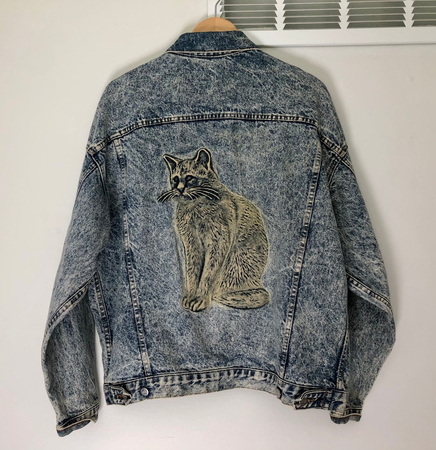 Kitty Cat Jean Jacket - Vintage 80s 90s Denim - Size Large