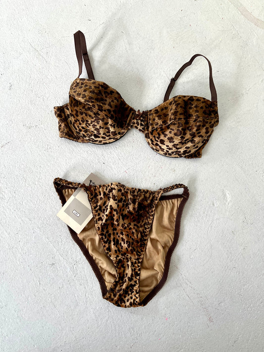 90s Leopard Print Bra and Panty Set - New with Tags Vintage! - Size 36/L