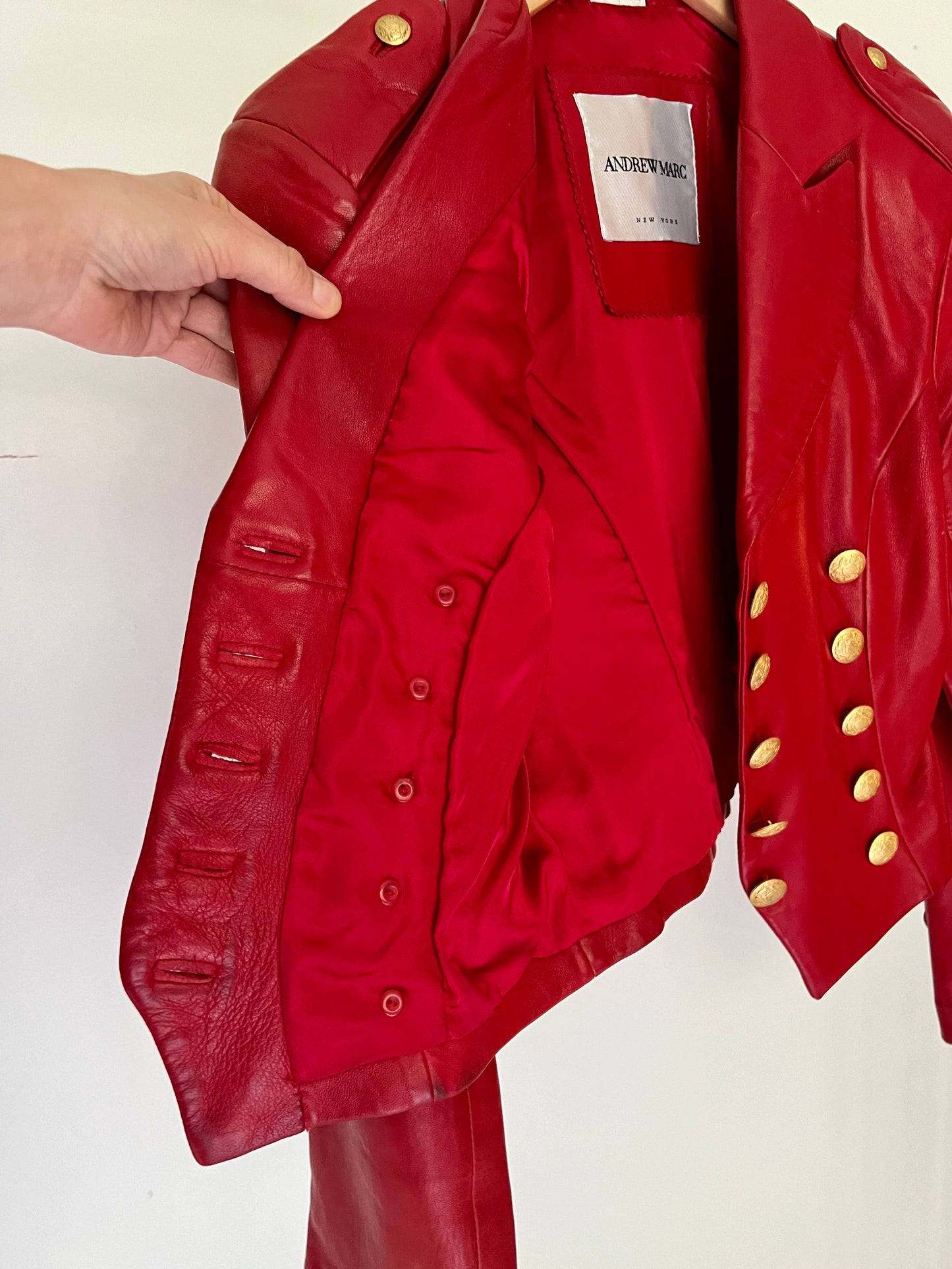 80s Red Leather Circus Vintage Designer Jacket by Andrew Marc - Size S