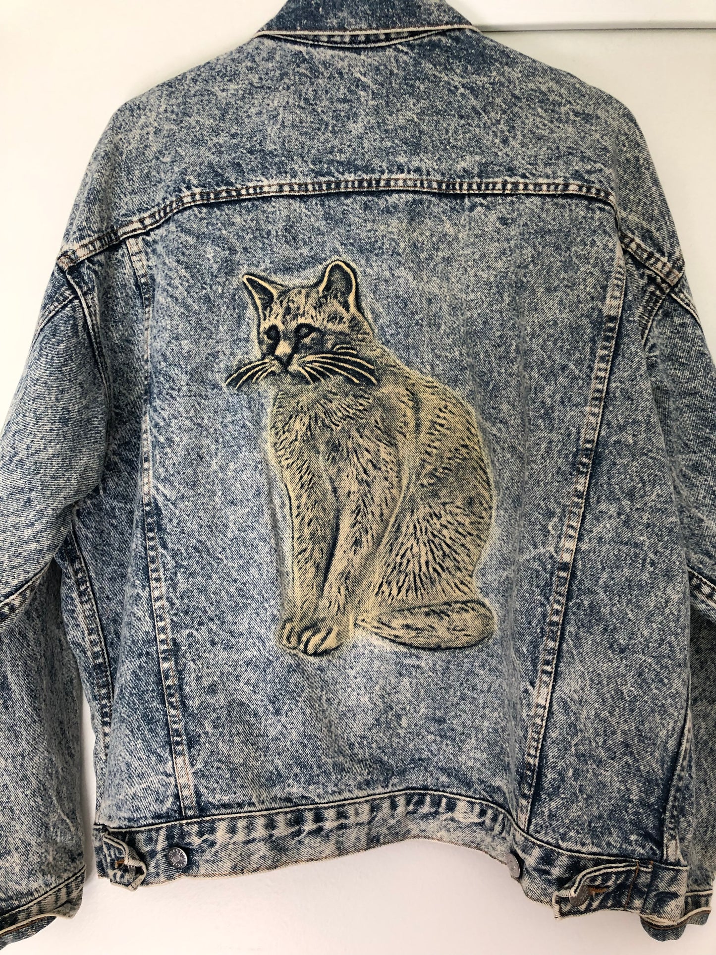 Kitty Cat Jean Jacket - Vintage 80s 90s Denim - Size Large