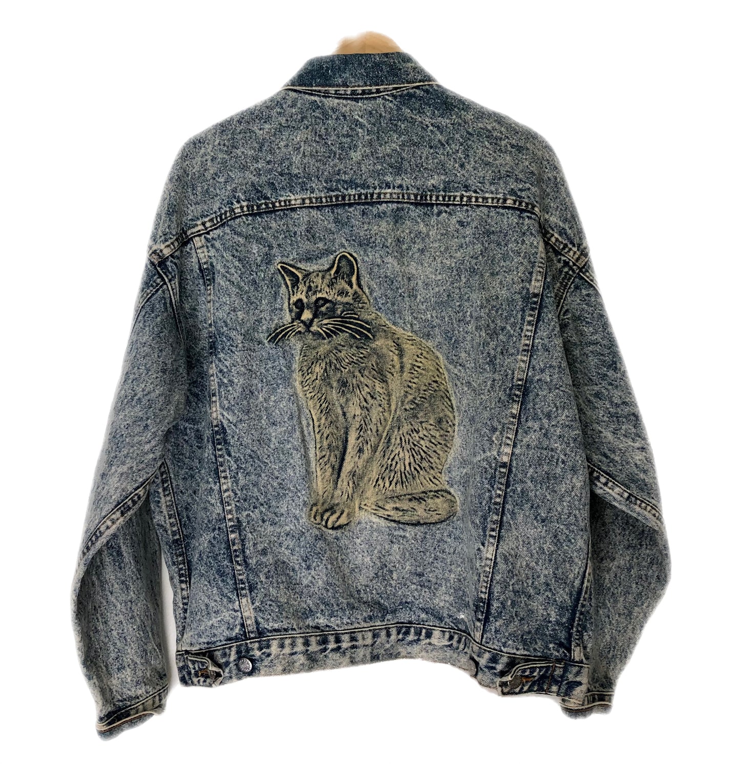 Kitty Cat Jean Jacket - Vintage 80s 90s Denim - Size Large