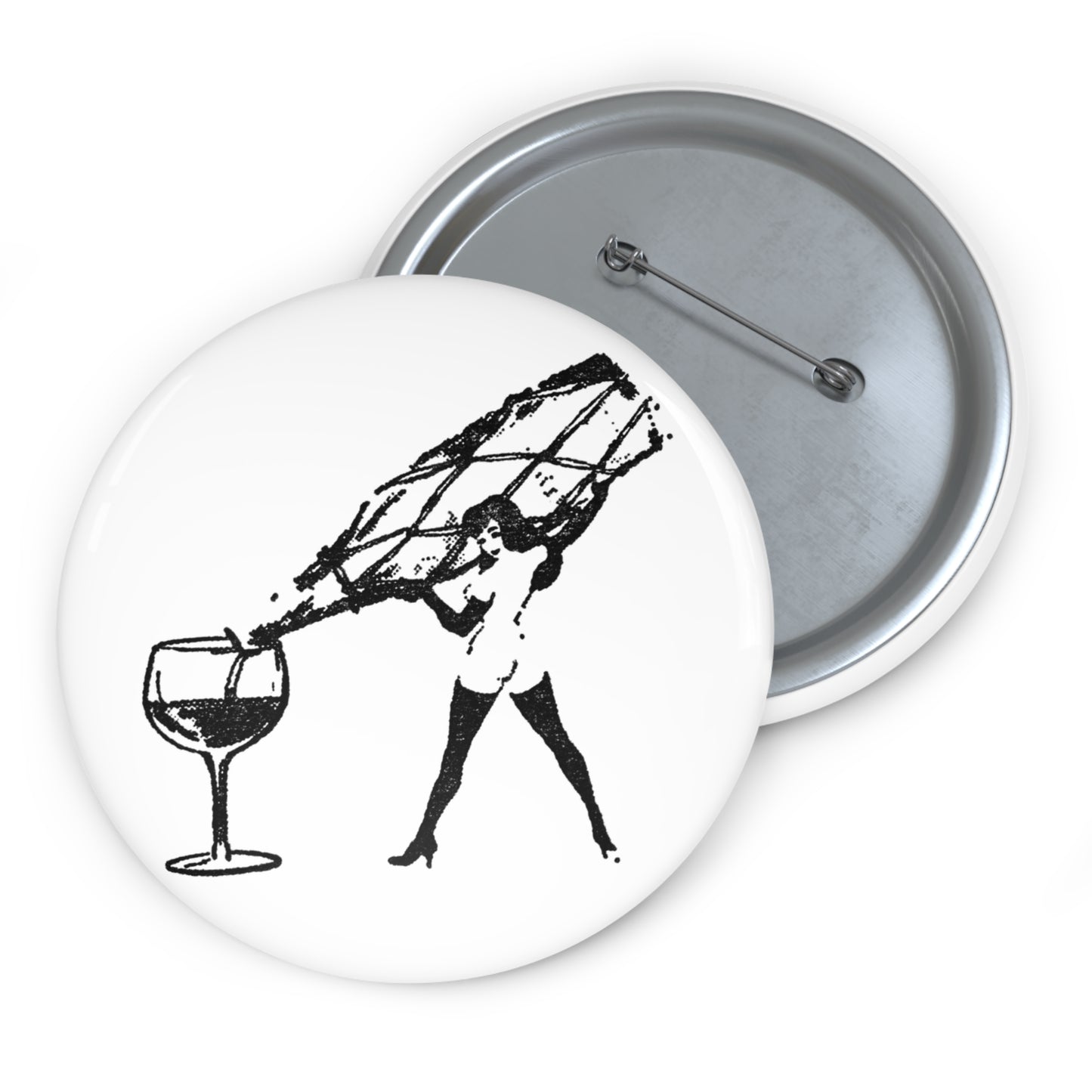 FEMLIN Pouring Champagne Bottle Pin Buttons - White