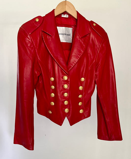 80s Red Leather Circus Vintage Designer Jacket by Andrew Marc - Size S