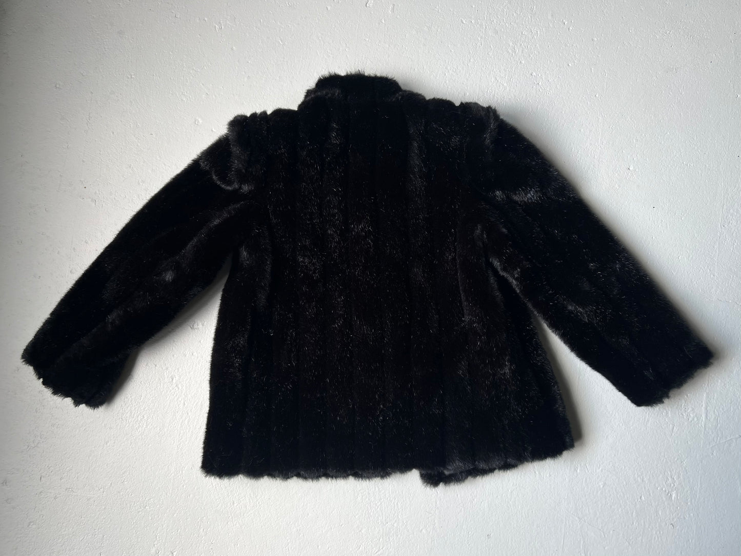 Edgy Goth Punk Alt Fashion - Vintage Intrigue Black Faux Fur Coat - Size Small