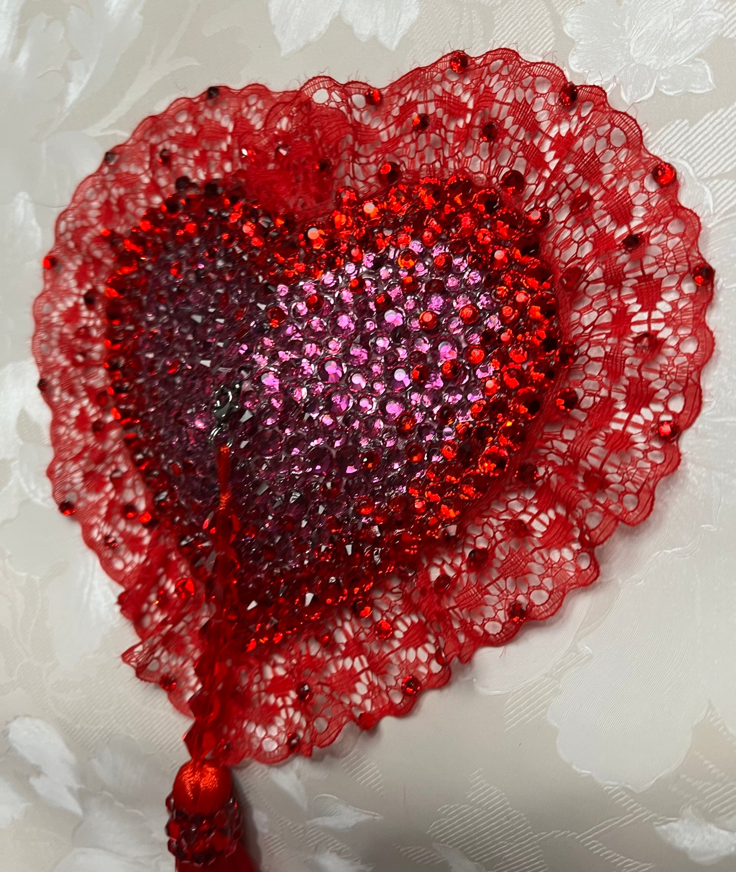 Pink & Red Lace Heart Rhinestone Pasties/Assels - 6.5"